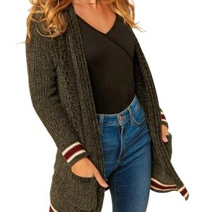 NWOT Haptics Chenille Sweater Cardigan with Accent Trim and Pockets